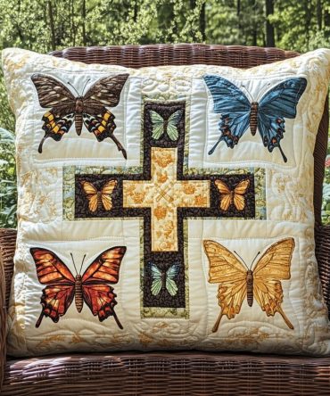 Floral Patchwork Cross Quilted Pillow Cover - Vintage Patchwork Cross Design Decorative Throw Pillow Sham, Cottage Floral Accent, Soft Cotton
