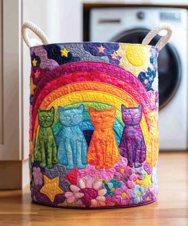 Floral Paws Quilted Laundry Hamper — Stylish Foldable Laundry Basket With Botanical Cat Motif, Durable Washable Storage For Closet & Bedroom