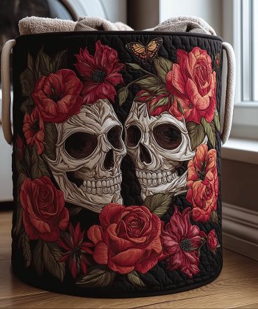 Decorative Floral Skull Quilted Laundry Hamper – Large Foldable Laundry Basket For Bedroom, Dorm & Bathroom Storage