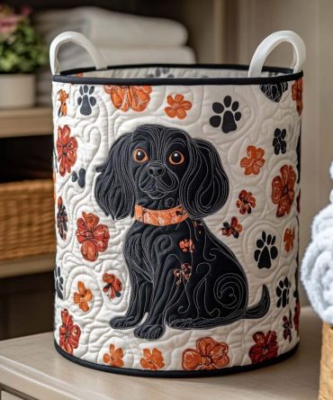 Floral Spaniel Quilted Laundry Hamper — Elegant Spaniel Print Foldable Laundry Basket, Decorative Storage For Bedroom & Nursery