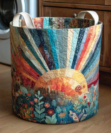 Floral Sun Quilted Laundry Hamper - Sunny Foldable Fabric Basket With Reinforced Handles For Bright, Functional Home Storage