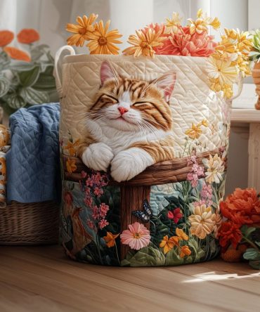 Floral Quilted Laundry Hamper - Floral Whispers Pattern, Collapsible Fabric Clothes Basket, Machine Washable & Elegant Home Organizer