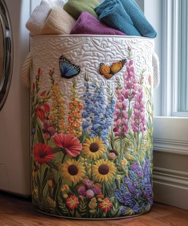 Floral Whispers Quilted Laundry Hamper – Elegant Flower Print Laundry Basket, Foldable Storage With Sturdy Handles, Washable & Lightweight