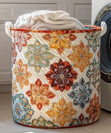 Flow Within Quilted Fabric Laundry Hamper – Decorative Collapsible Padded Basket With Handles For Stylish Bedroom & Nursery Storage