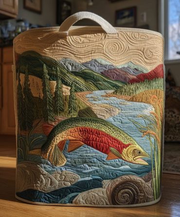Flow Of Freedom Quilted Laundry Hamper - Large Foldable Fabric Basket With Zip Top, Reinforced Handles & Modern Geometric Print