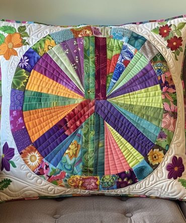 Flower Power Quilted Decorative Pillow Cover — Vibrant Boho Throw Pillow Case With Floral Stitching For Bedroom, Patio & Lounge Spaces