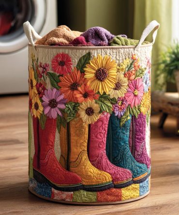 Flower Breeze Quilted Laundry Hamper — Botanical Collapsible Fabric Basket With Handles, Decorative & Spacious Storage