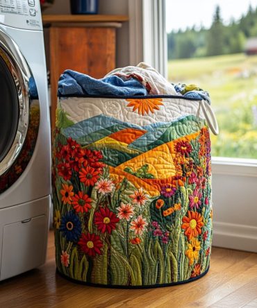 Flower Drift Quilted Laundry Hamper - Soft Floral Drift Print, Foldable Quilted Storage Basket, Durable Cotton Exterior, Home Organizer