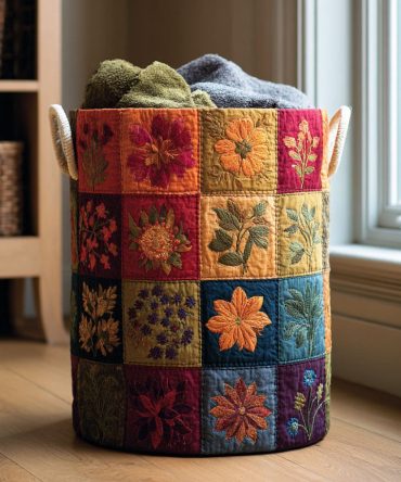 Flower Lane Quilted Laundry Hamper , Charming Floral Quilted Laundry Basket — Collapsible, Durable & Perfect For Bedrooms, Nurseries & Dorms
