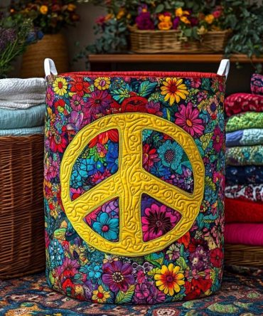 Flower Power Quilted Laundry Hamper — Retro Floral Foldable Storage Bin, Soft Padded Washable Basket For Clothes, Toys & Linens