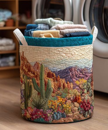 Flowering Cactus Quilted Hamper: Botanical-Print Laundry Basket For Modern Boho Rooms, Closet & Nursery Organization