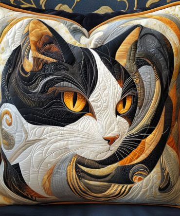 Flowering Cat Beauty Quilted Pillow Cover — Vibrant Floral Feline Cushion To Refresh Living Room, Bedroom & Gift Lists
