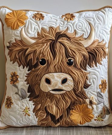 Fluffy Highland Quilted Pillow Cover — Textured Sheep Motif Throw Pillowcase For Cozy, Rustic & Cottage Style Interiors