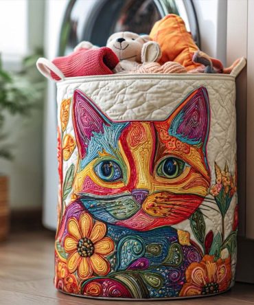 Fluffy Mischief Quilted Laundry Hamper — Cute Animal-Print Fabric Basket With Handles, Collapsible Lightweight Hamper For Kids' Rooms