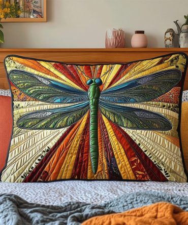 Fluttering Grace Dragonfly Quilted Pillow Cover — Stylish Cotton Accent Sham, Textured Stitching, Hypoallergenic & Easy Care