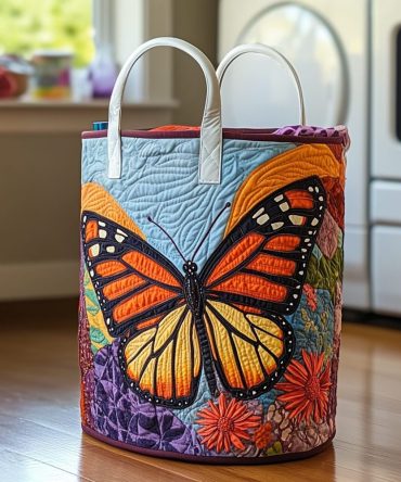 Flutter Bloom Quilted Laundry Hamper — Playful Floral-Butterfly Fabric Basket, Foldable & Lightweight With Comfortable Carry Handles