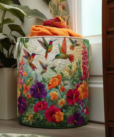Flutter And Bloom Quilted Laundry Hamper — Butterfly & Floral Foldable Fabric Basket With Handles, Pretty Storage For Home & Nursery