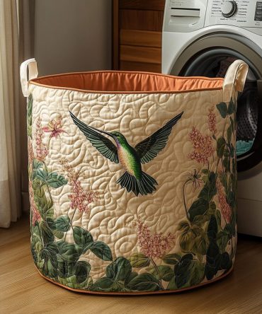 Fluttering Grace Quilted Laundry Hamper — Elegant Butterfly Pattern Fabric Basket For Feminine Bedrooms & Nurseries