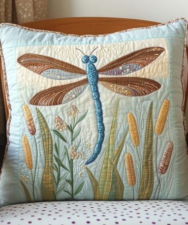 Pastel Flutter Quilted Pillow Cover – Soft Pastel Dragonfly & Floral Throw Case For Calming Bedroom, Nursery & Living Spaces