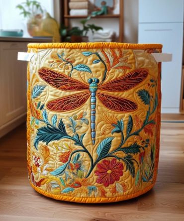 Ornate Quilted Laundry Hamper — Flying Jewel Design , Foldable Decorative Fabric Basket With Handles, Generous Capacity & Easy Care