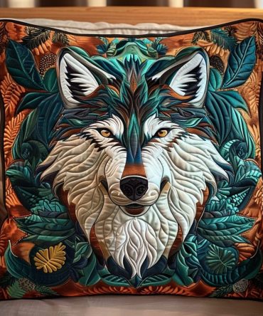 Rustic Forest Wolf Quilted Decorative Pillow Cover — Premium Soft Throw Pillow Accent For Cabin, Living Room & Bedroom, Gift-Ready