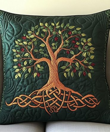 Forest Bloom Twist Quilted Throw Pillow Cover — Botanical Decorative Cushion Sham For Sofa, Bed & Patio, Textured Quilting For Modern Rustic Homes