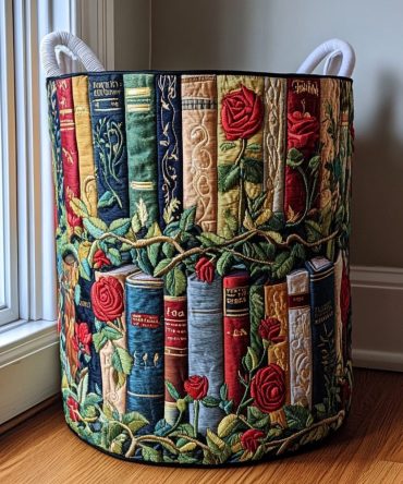 Forest Books Quilted Laundry Basket – Literary Woodland Fabric Hamper, Collapsible & Sturdy With Comfortable Handles For Stylish Storage