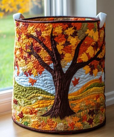 Forest Canopy Quilted Laundry Hamper — Green Woodland Fabric Basket, Collapsible Sturdy Laundry Storage With Comfortable Handles