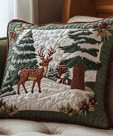 Forest Charm Quilted Pillow Cover — Botanical Quilted Decorative Pillowcase With Woodland Accent For Cozy Nature-Inspired Rooms