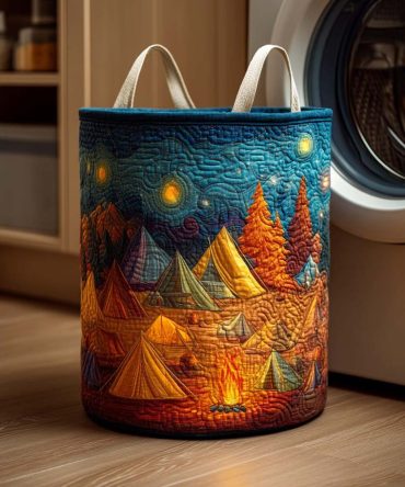 Forest Dawn Quilted Laundry Basket — Eco-Inspired Foldable Hamper With Soft Quilting, Ideal For Home, Dorm, Nursery Storage