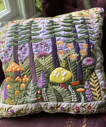 Forest Echo Quilted Pillow Cover — Serene Woodland Throw Pillow Sham For Bedroom & Living Room, Subtle Leaf Motif, Machine Friendly