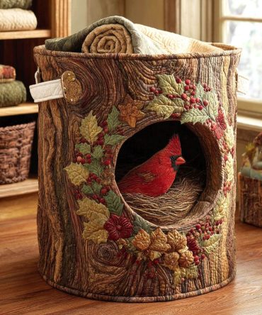 Forest Embrace Quilted Hamper — Large Patterned Fabric Laundry Basket With Handles, Foldable Storage Solution For Home