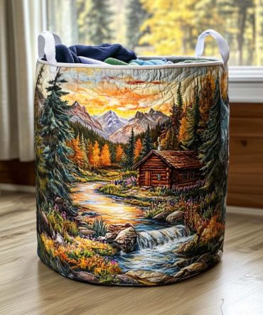 Forest Escape Quilted Laundry Hamper — Nature-Inspired Foldable Fabric Basket With Handles For Rustic Bedroom & Living Room Storage