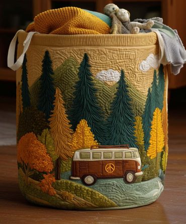 Forest Escape Quilted Laundry Hamper — Botanical Foldable Laundry Organizer With Reinforced Handles , Nature-Inspired Home Storage Solution