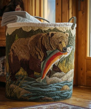 Forest Fisher Quilted Laundry Hamper — Nature-Inspired Foldable Storage Basket, Durable Water-Resistant Organizer For Home & Lodge