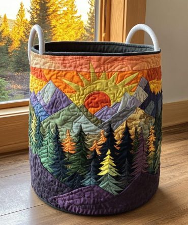 Forest Glow Quilted Laundry Hamper — Woodland-Inspired Fabric Storage Basket, Collapsible Organizer With Reinforced Handles