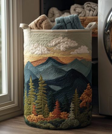 Forest-Themed Quilted Laundry Basket — Eco-Friendly Foldable Hamper With Protective Lining, Spacious Rustic Home & Cabin Organizer — Machine-Washable Cover, Collapsible & Gift-Ready
