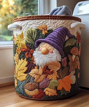 Forest Gnome Quilted Laundry Hamper — Collapsible Fabric Storage Basket With Enchanted Woodland Design For Clothes, Linens & Toys