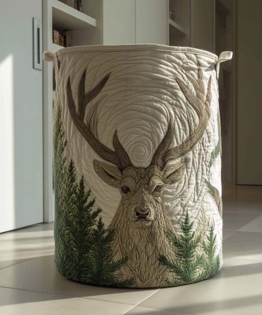 Forest-Pattern Quilted Laundry Hamper — Large Decorative Fabric Basket With Handles, Collapsible & Durable For Home