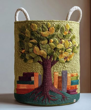 Forest Harmony Quilted Laundry Hamper — Earthy Woodland Storage Basket, Foldable Durable Fabric Organizer For Home & Nursery