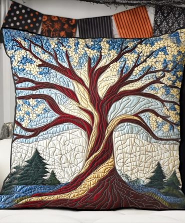 Botanical Forest Quilted Pillow Cover — Luxury Cotton-Blend Decorative Throw Pillowcase With Woodland Print, Soft & Machine Washable