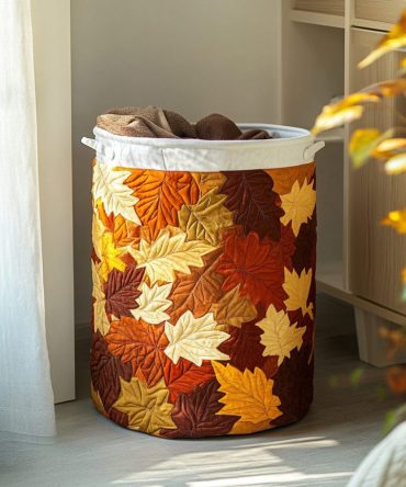 Forest Leaves Quilted Laundry Basket — Nature-Inspired Large Fabric Hamper For Bedroom & Closet, Collapsible Storage With Durable Handles