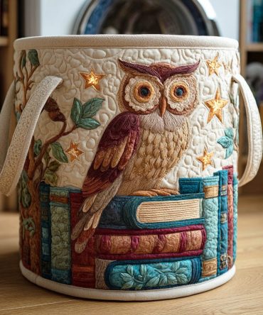 Forest Library Glow Quilted Laundry Hamper — Stylish Fabric Basket With Handles, Foldable Laundry Organizer For Bookshelf Vibes