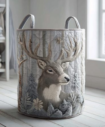 Forest Majesty Quilted Laundry Hamper — Woodland-Inspired Foldable Fabric Basket For Home, Nursery & Cabin Decor With Handles