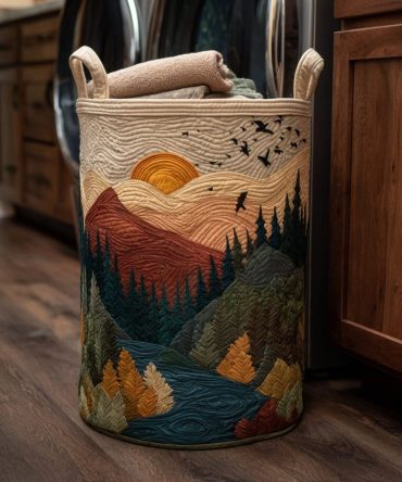Forest Meadow Quilted Laundry Hamper — Botanical Meadow Design Collapsible Laundry Basket For Stylish Home Organization & Easy Storage