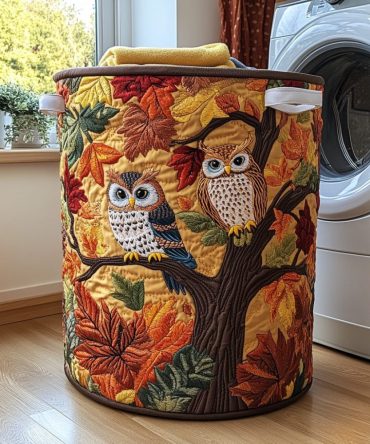 Forest Owl Quilted Laundry Hamper — Rustic Cotton Laundry Basket With Handles, Foldable Organizer For Clothes, Toys, Linens