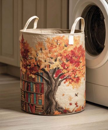 Forest Page Quilted Laundry Hamper — Storybook Woodland Pattern Collapsible Storage Basket, Durable Washable Organizer For Home