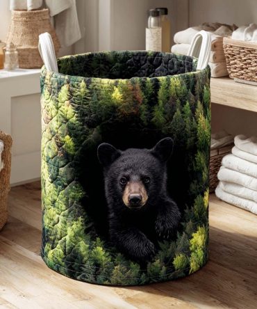 Forest-Inspired Quilted Fabric Hamper — Large Foldable Laundry Basket With Reinforced Handles, Decorative Bedroom & Bath Storage