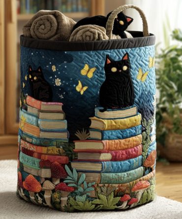 Forest Reader Quilted Laundry Hamper — Woodland Bookish Print, Cozy Collapsible Fabric Basket For Nursery & Bedroom