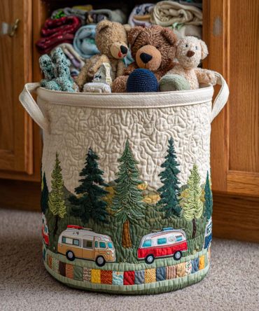 Forest Ride Quilted Foldable Laundry Hamper — Woodland Animal Decorative Basket, Spacious, Lightweight & Easy To Store